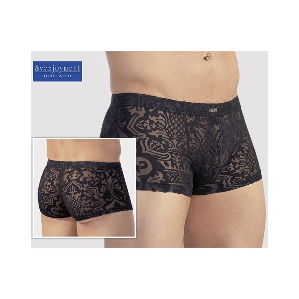 REF 113
Boxer tribal noir translucide

Marque : Sven Joyment 

Boxer noir moulant avec motifs tribal. Tissus très doux au toucher. 

Ultra sexy et légérement translucide, il dévoile votre anatomie 

50 % polyamide - 42 % modal - 8 % elasthan

100 % sexy

Disponible en 4 tailles : S - M - L - XL
PRIX : 33 €