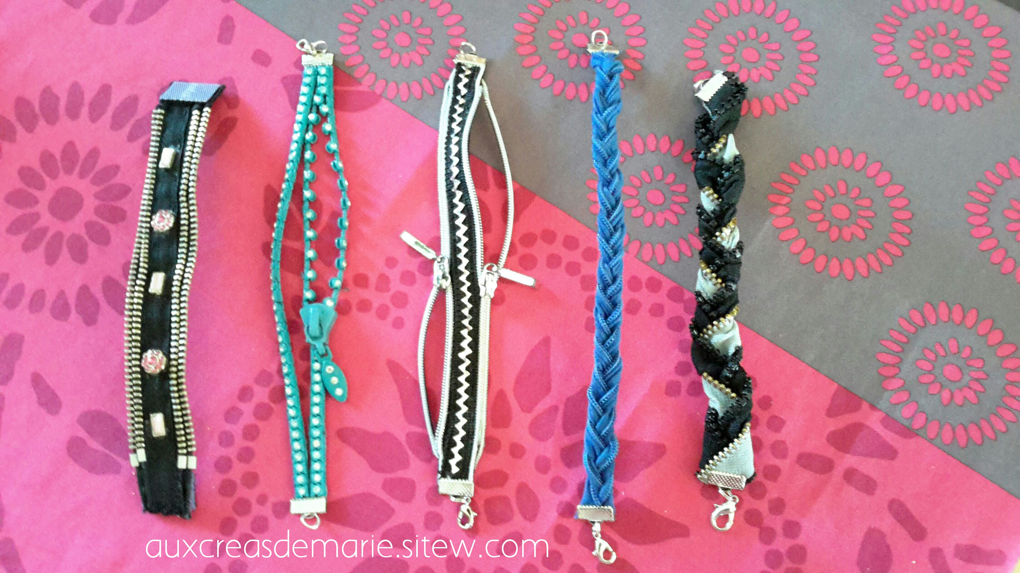 Bracelets zip  modèles uniques 10 euros pièce