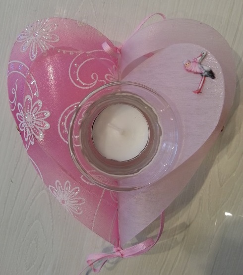 Photophore naissance rose et cigogne