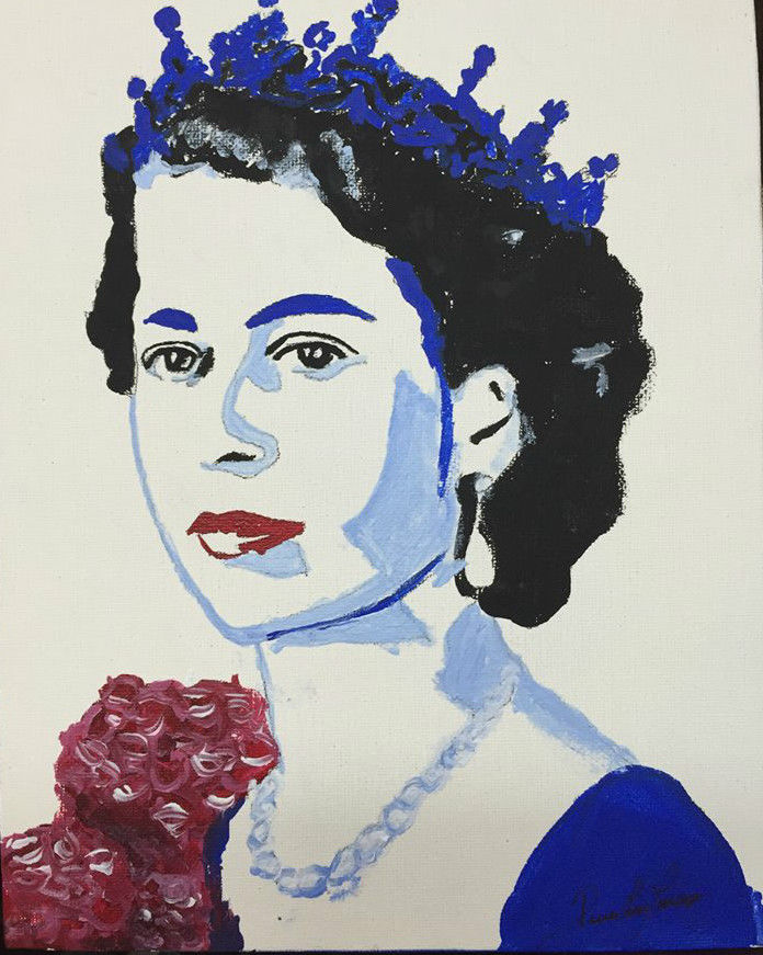 Young Queen Elizabeth in blue with flowers. 8"x10", à vendre