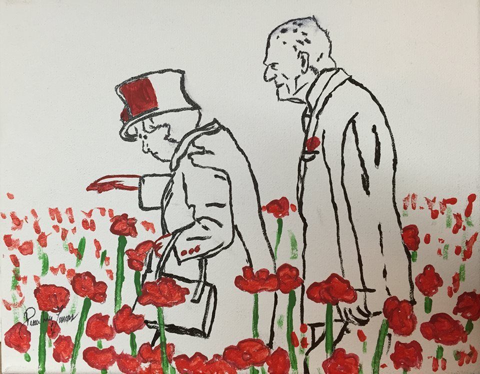 Queen Elizabeth in poppys with Prince Philip, 8"x10", Vendue Minessota USA
