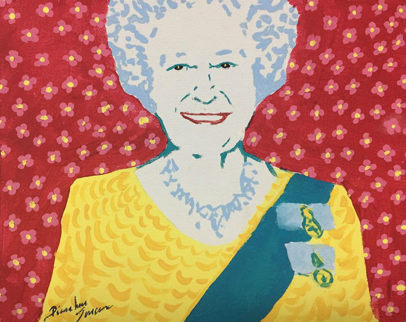 Queen Elizabeth with pink flowers, 8"x10", Vendue Minessota USA