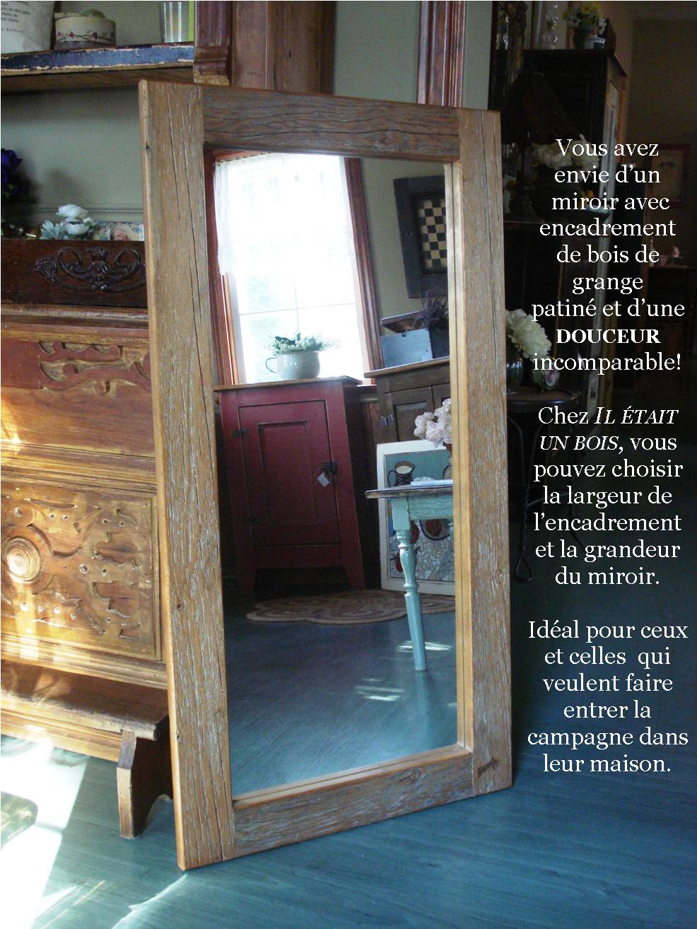 Miroir bois de grange