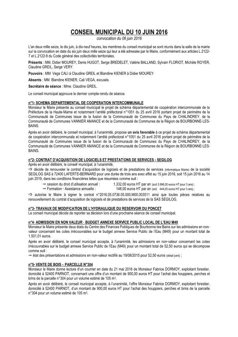 Conseil municipal du 10 juin 2016 Page 1