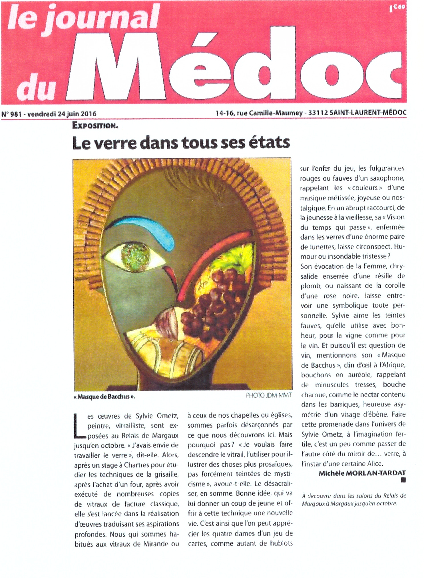 Sylvie OMETZ Le Journal du Medoc du 23 juin 16