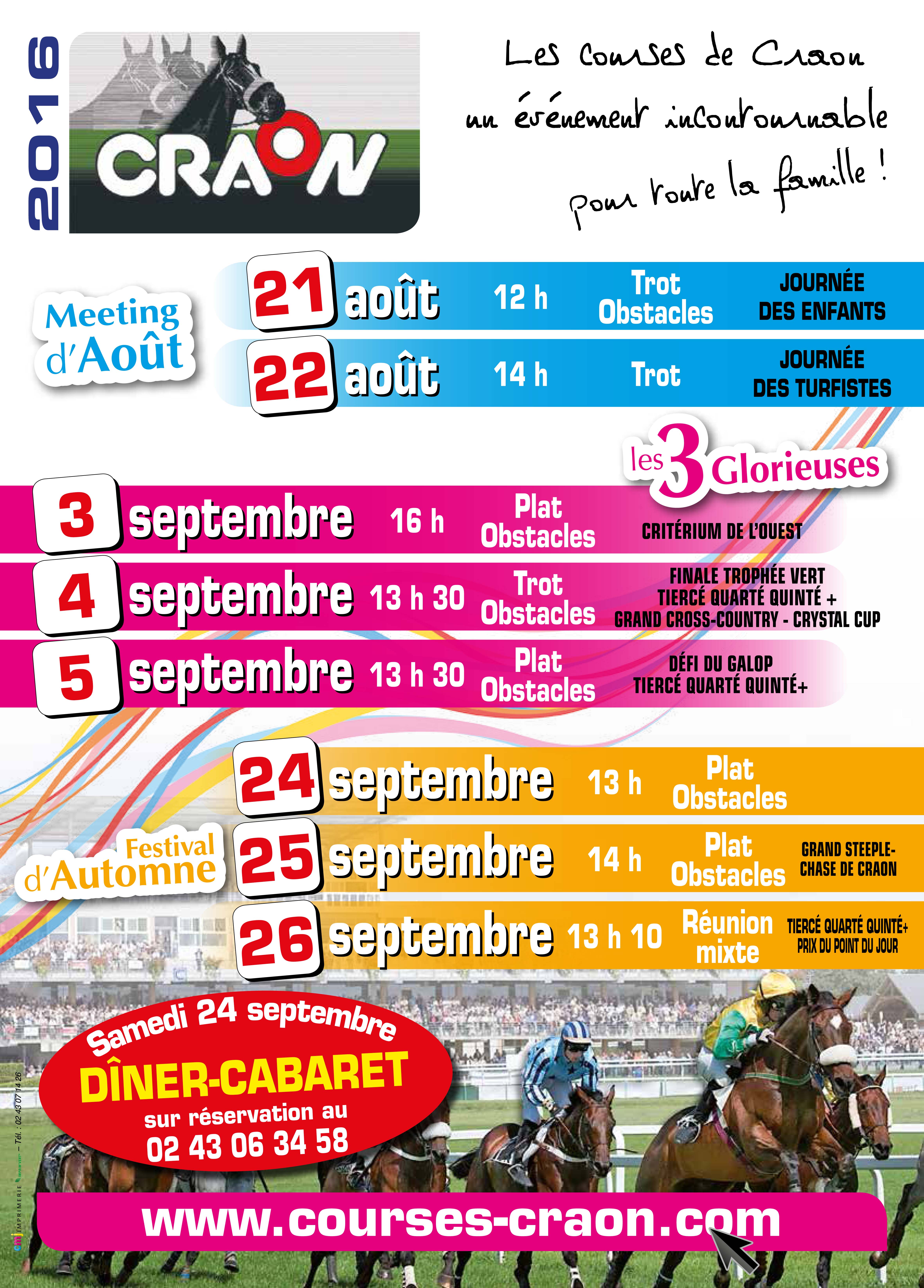 PROGRAMME DES COURSES DE CRAON SEPTEMBRE 2016