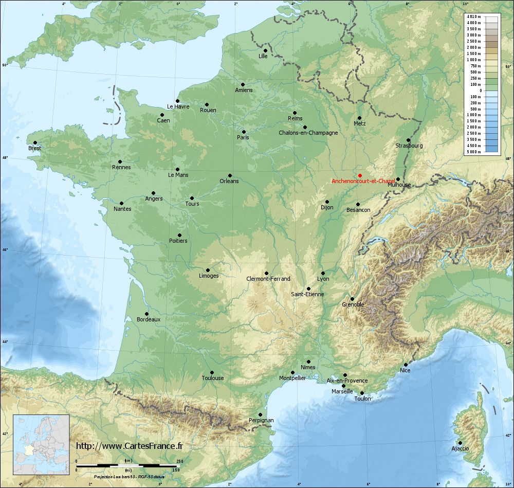 Carte relief lambert grandes villes anchenoncourt et chazel