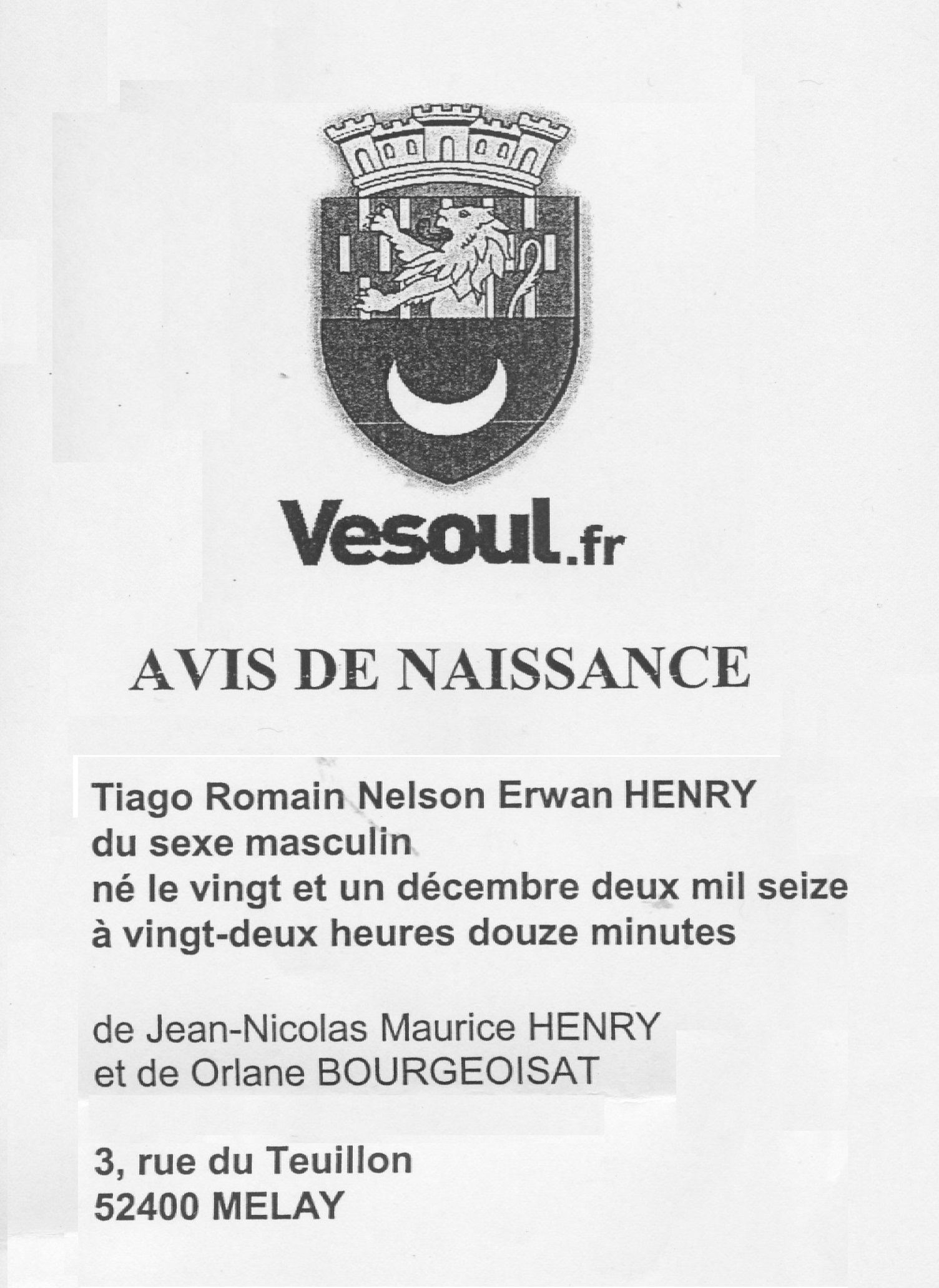Avis de naissance