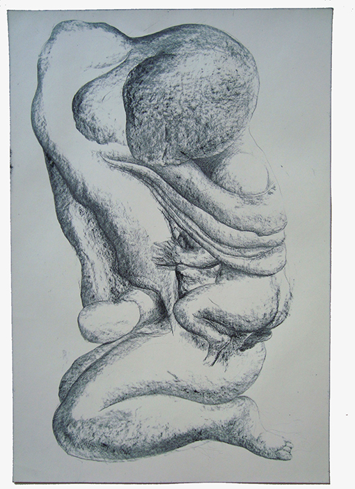 Maternité, 2014
grattage sur carbone enduit.
