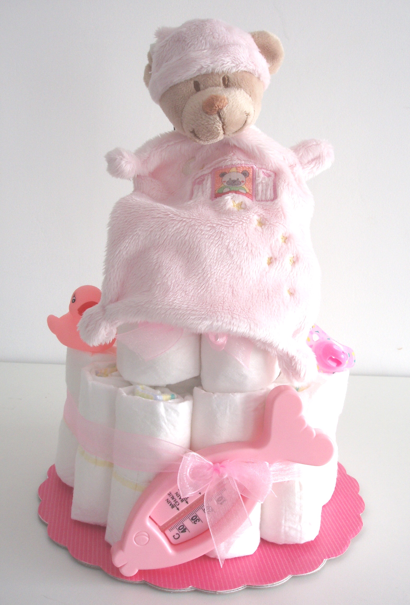 Gateau de langes rose ours