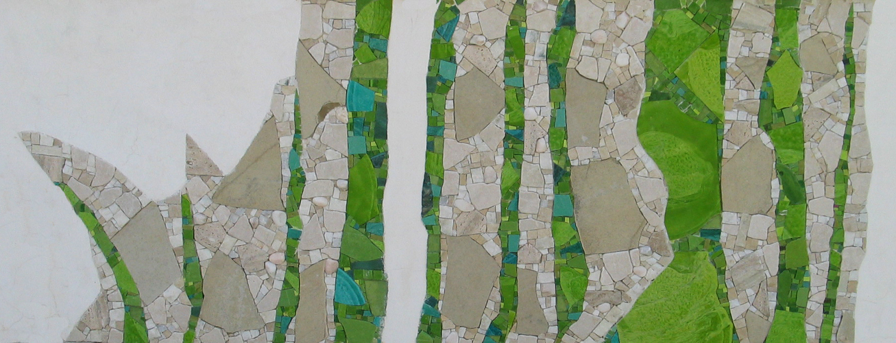 mosaic - mosaïques - herbes folles - fresque - vert - blanc - marbre - pierre - verre - herbes - végétal - ora mosaïques