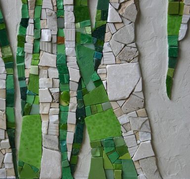 mosaic - mosaïques - herbes folles - fresque - vert - blanc - marbre - pierre - verre - herbes - végétal - ora mosaïques