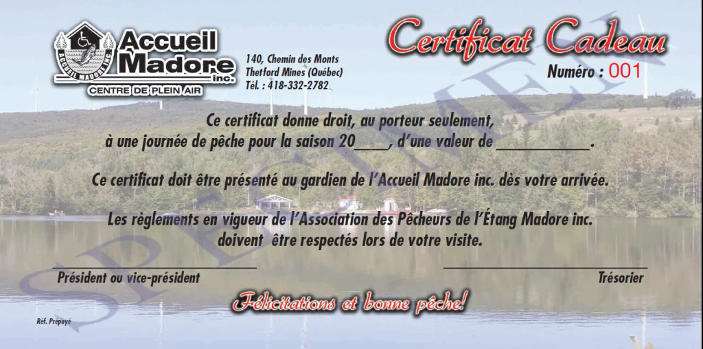 Specimen cert cadeau