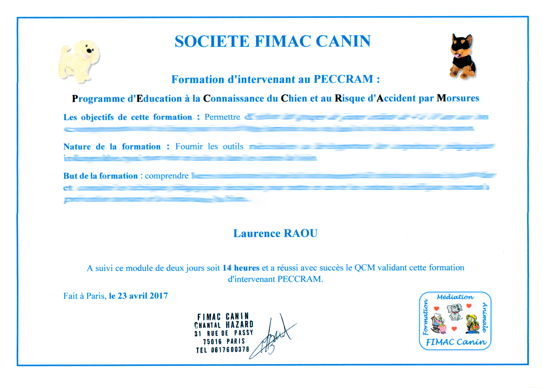 Attestation formation peccram floute