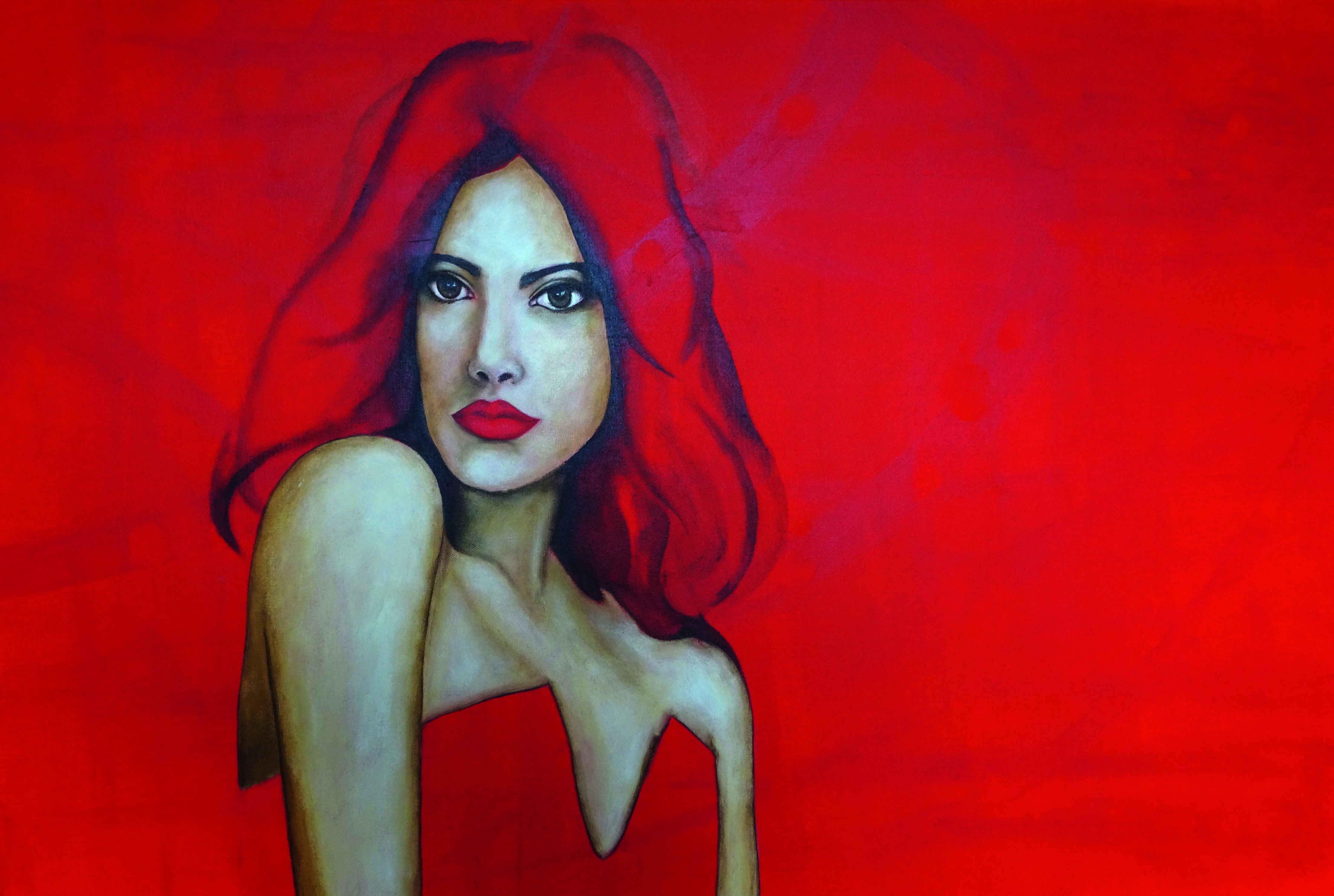 Rose kondrativ le bustier rouge techniques mixtes sur toiles 60x90cm