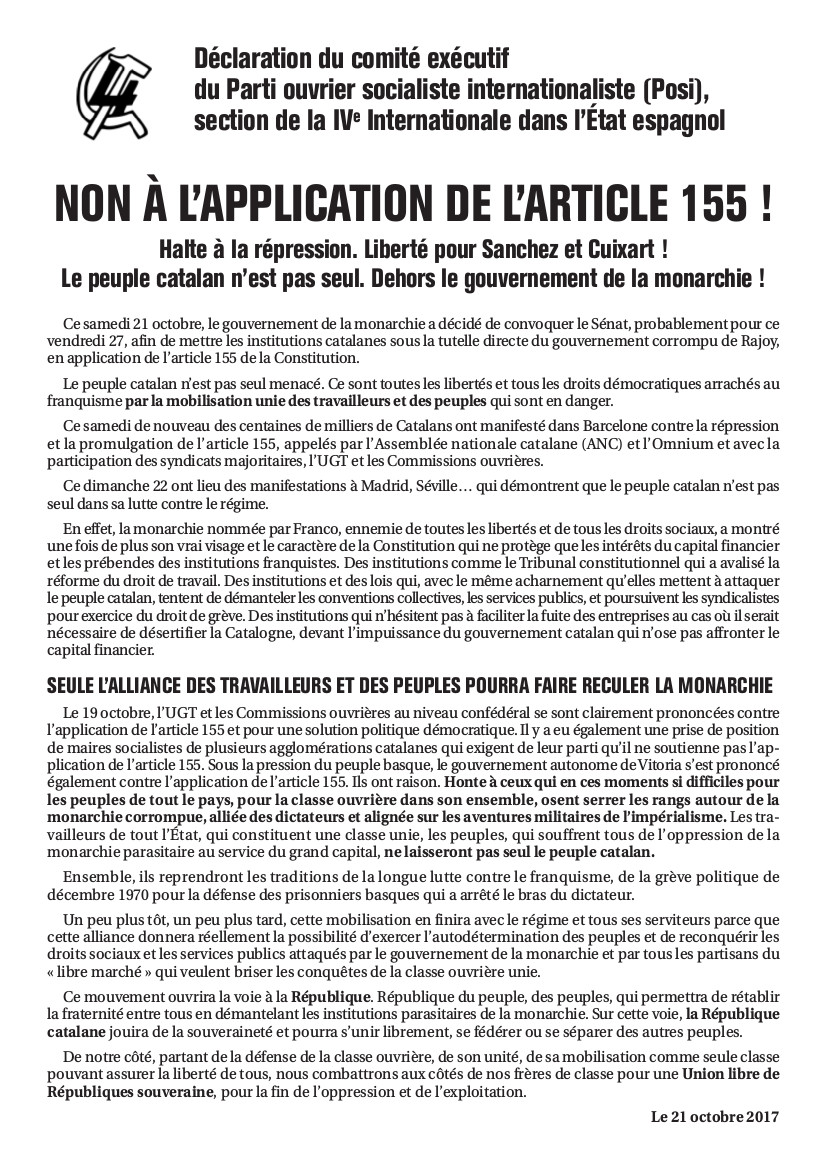 2017 10 22 Declaration POSI 22 octobre 2017