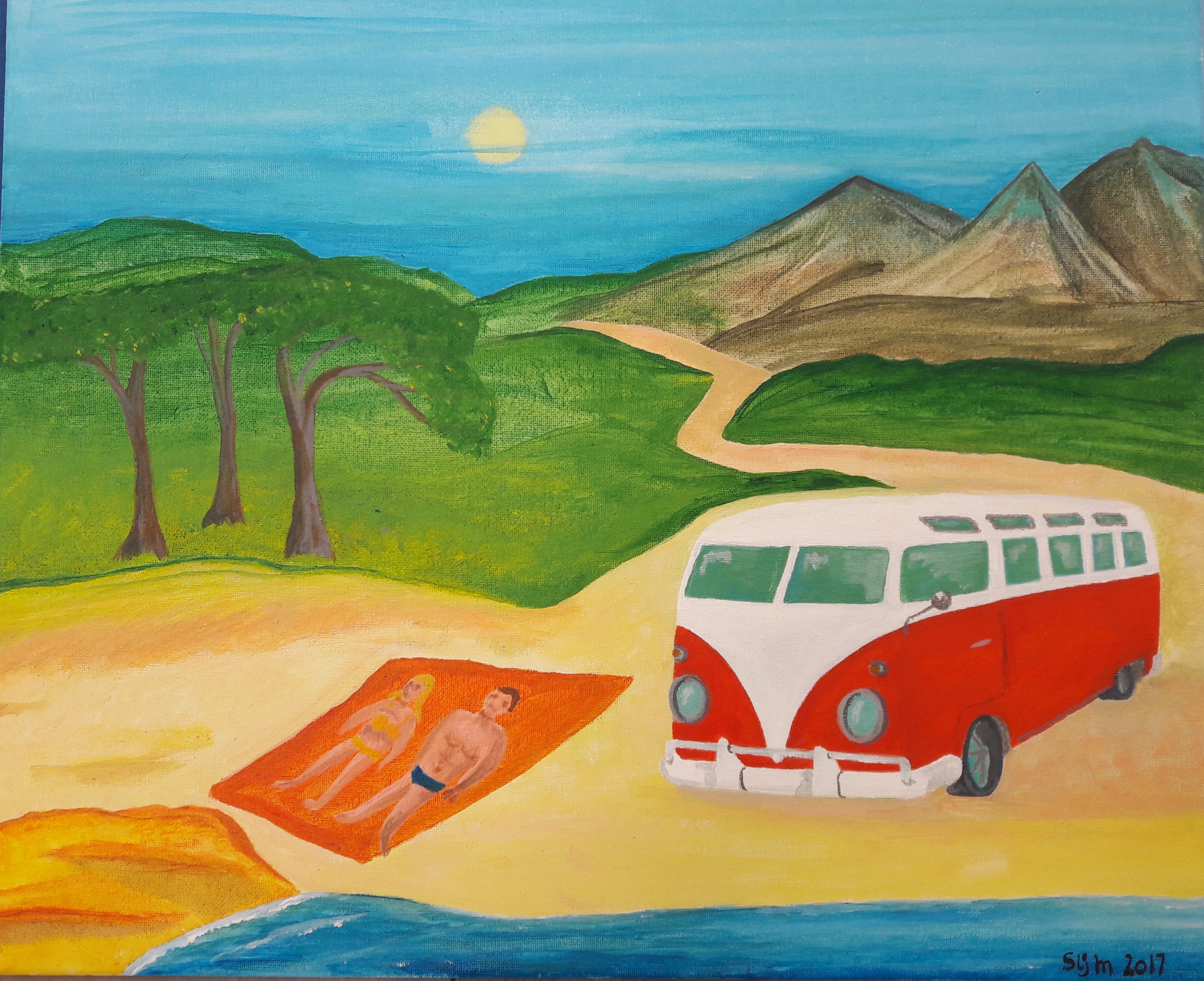 Combi à la montagne - Acrylique sur toile