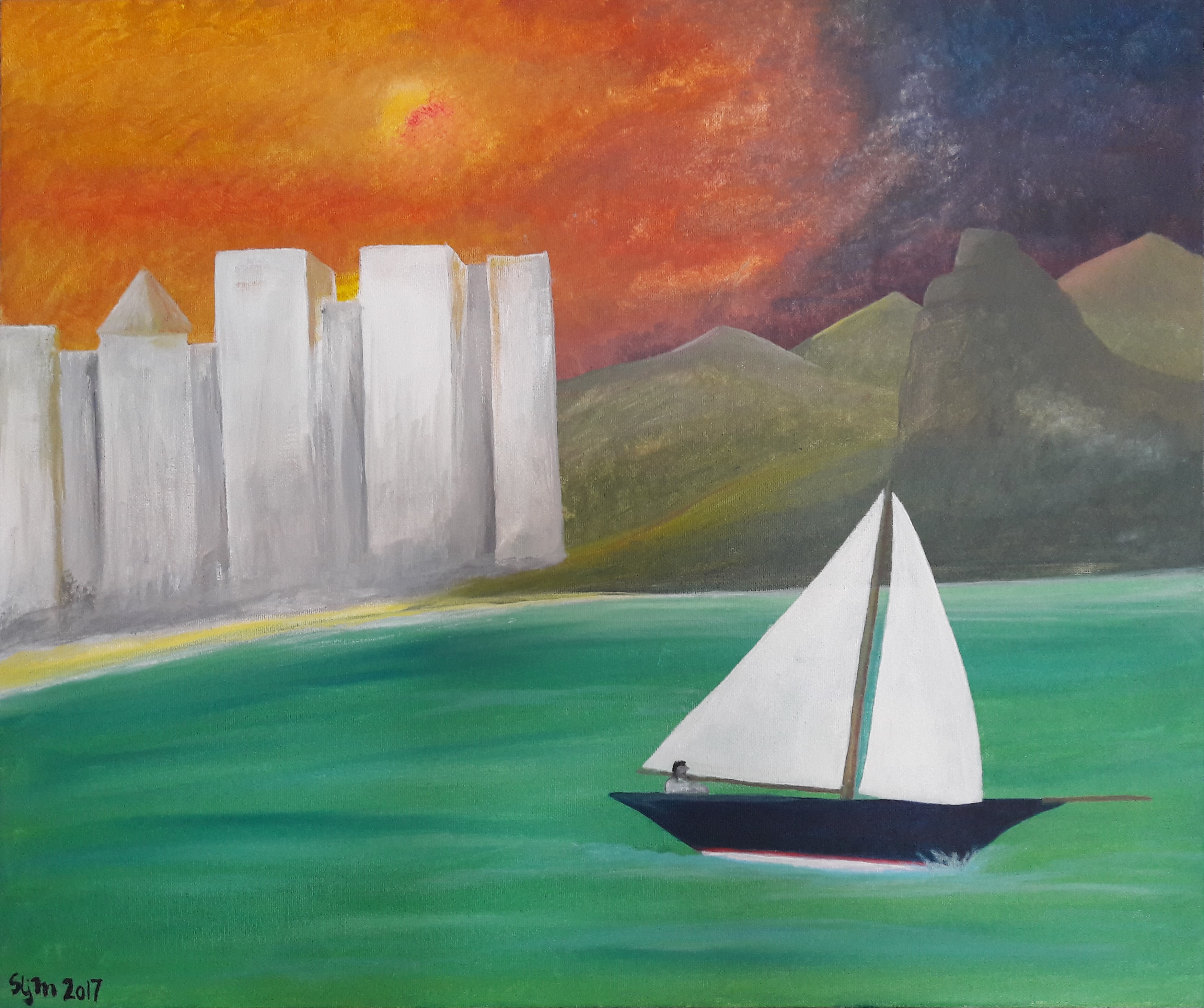 Le Bateau au lagon - Acrylique sur toile