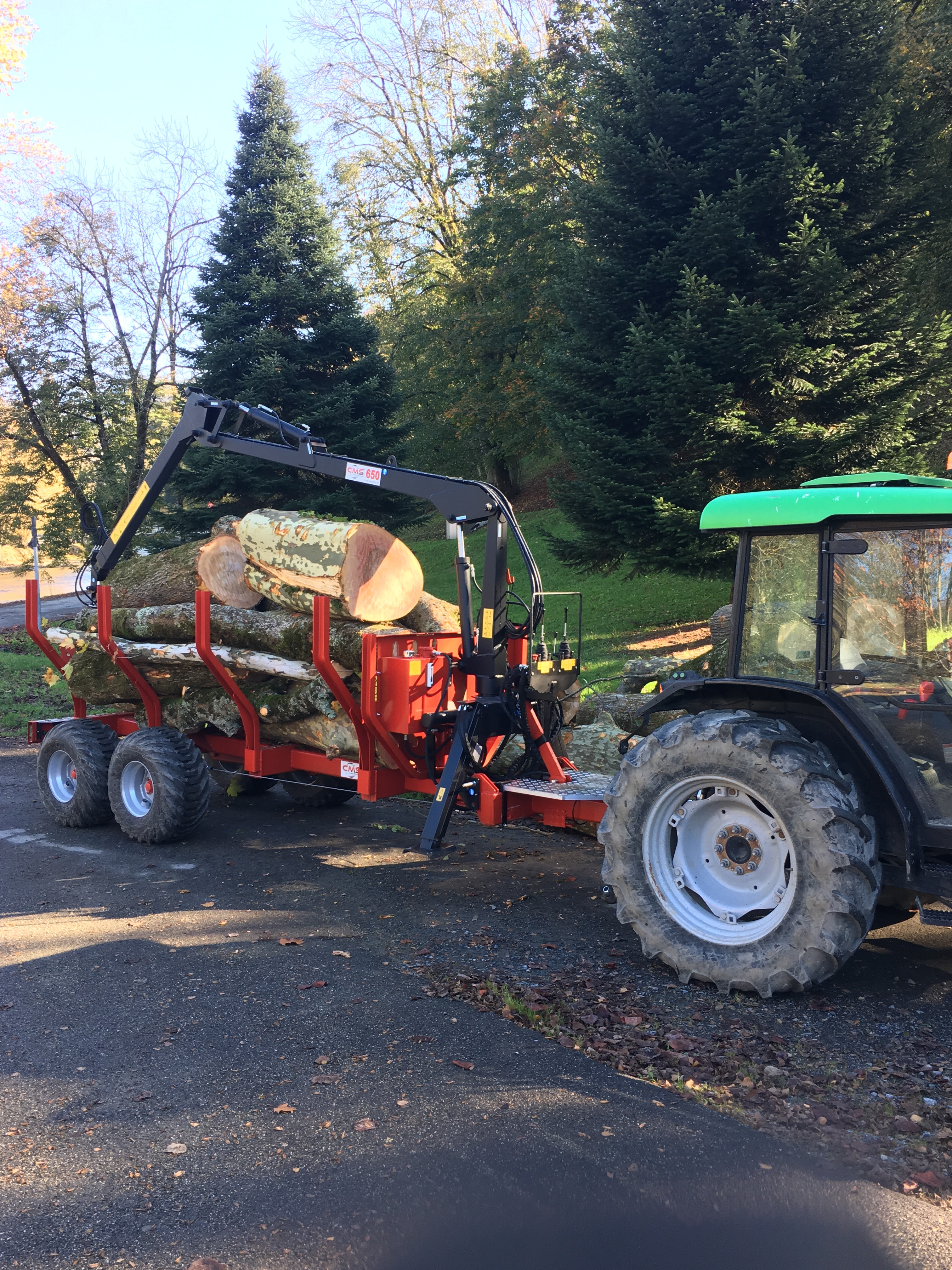 Chargement des troncs avec la remorque forestiere