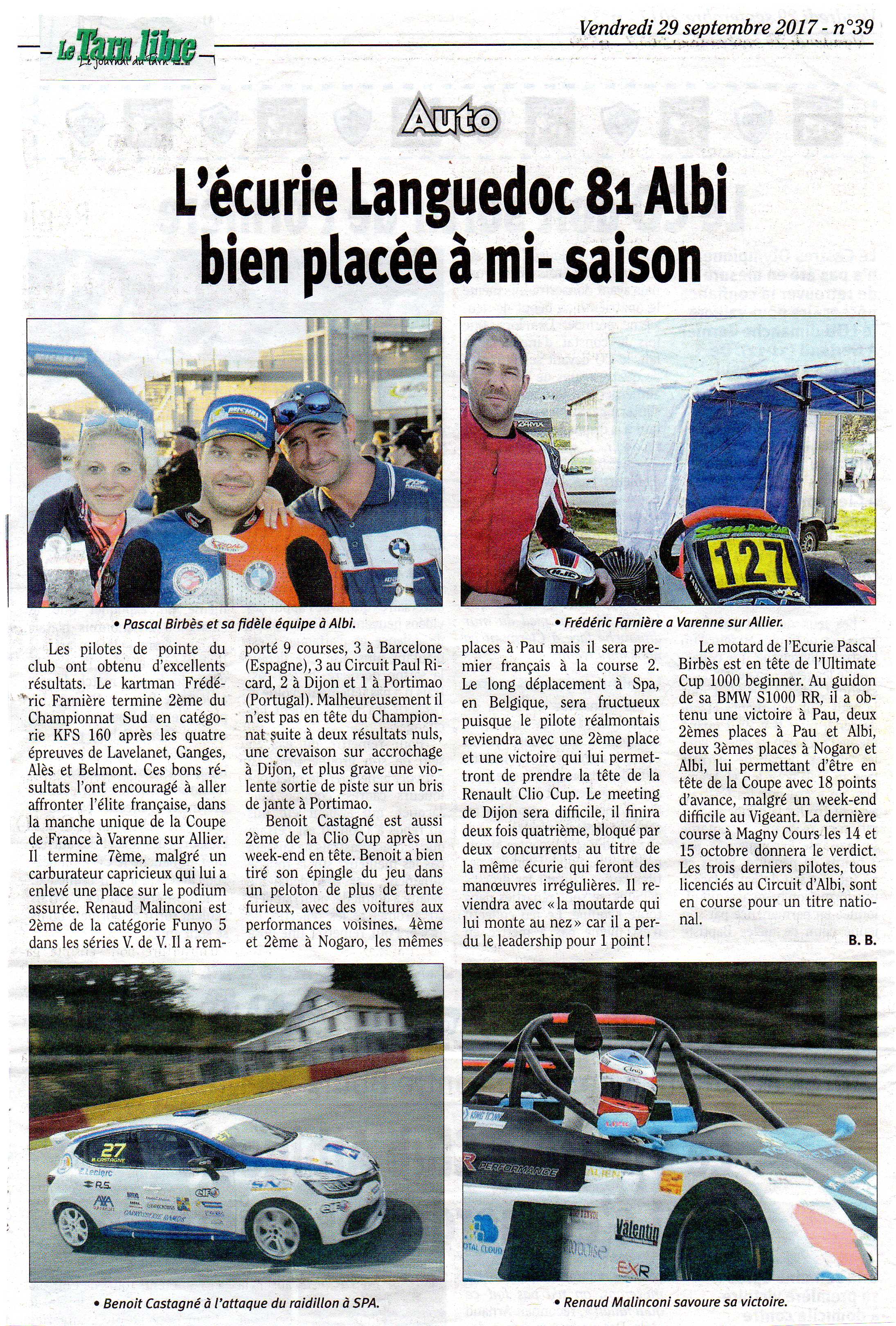 Article Tarn Libre Ecurie a mi saison
