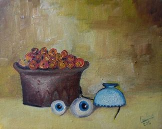 Nature morte aux yeux Huile sur toile 19X24 60 