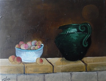 Nature morte au pot vert Huile sur toile 30X24 90 
