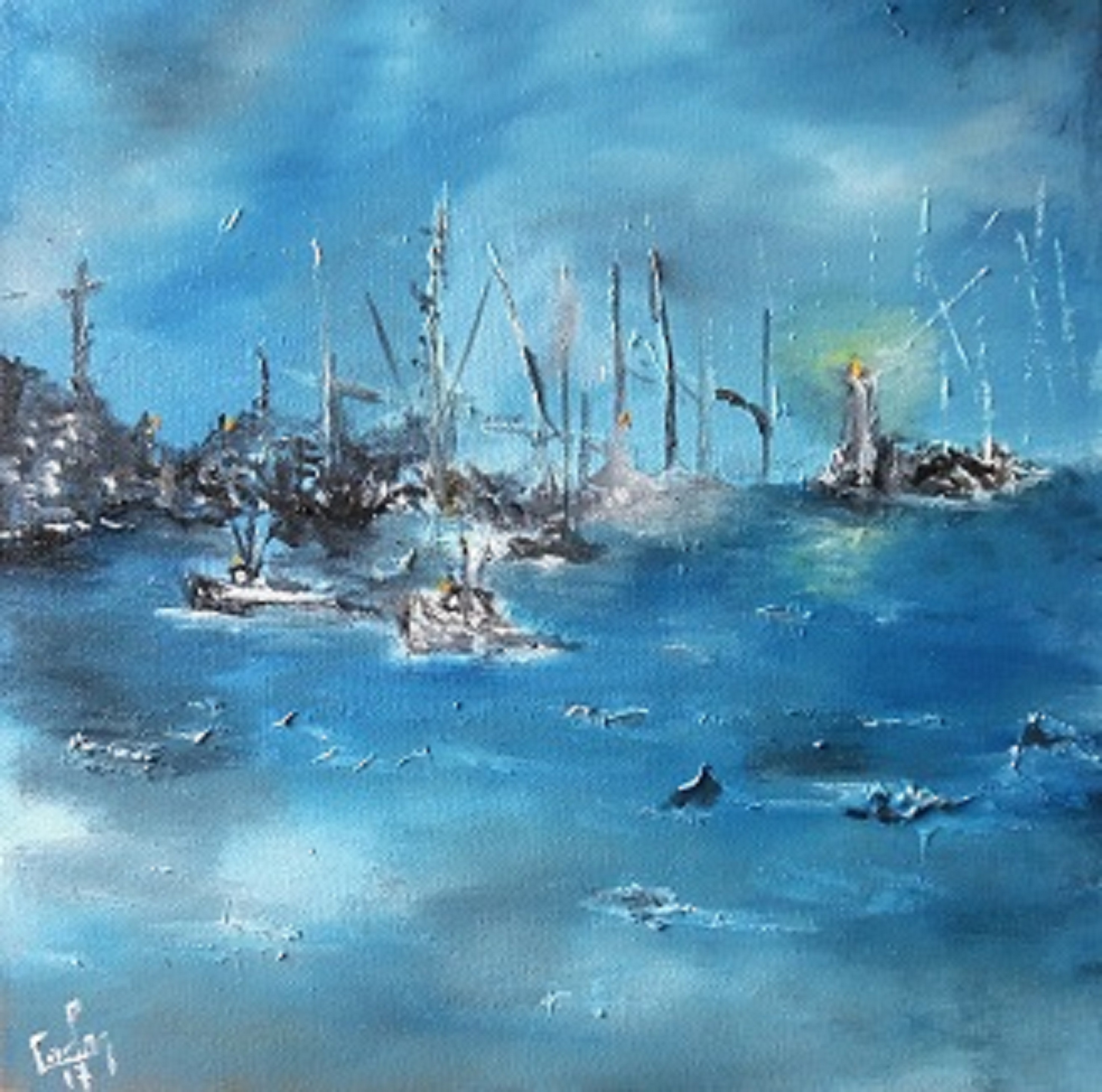 Rentree au port Huile sur toile 35X35 150 Copie