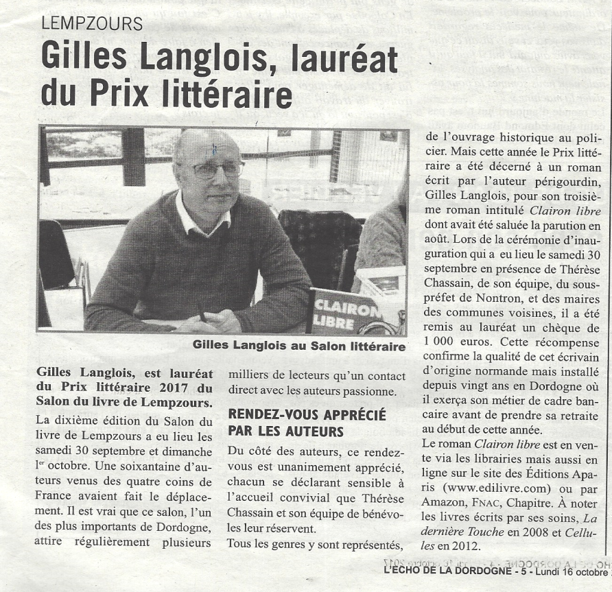 Article l echo dordogne du 16 10 2017