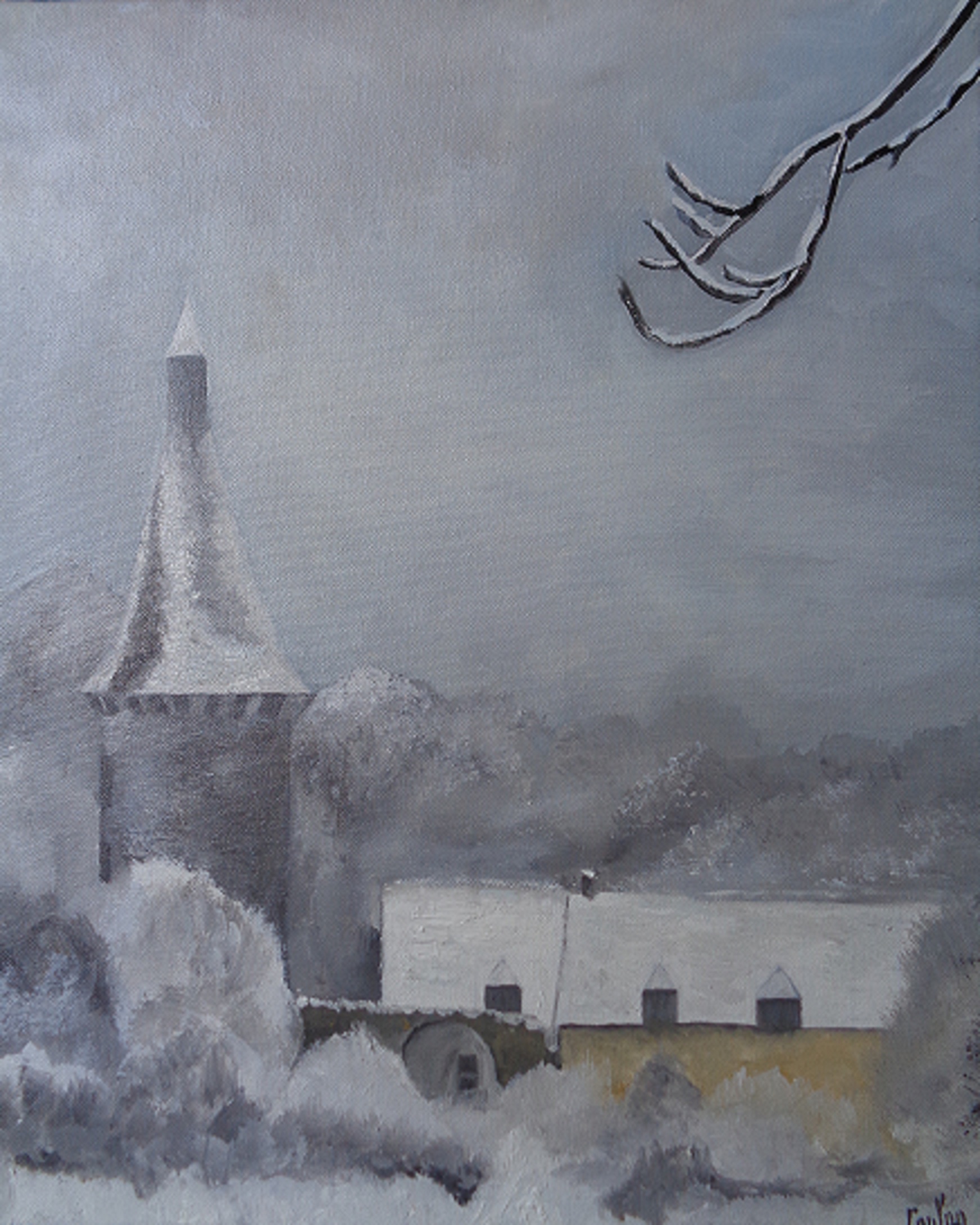 Croisette dans la neige grande Huile sur toile 32X40 160 