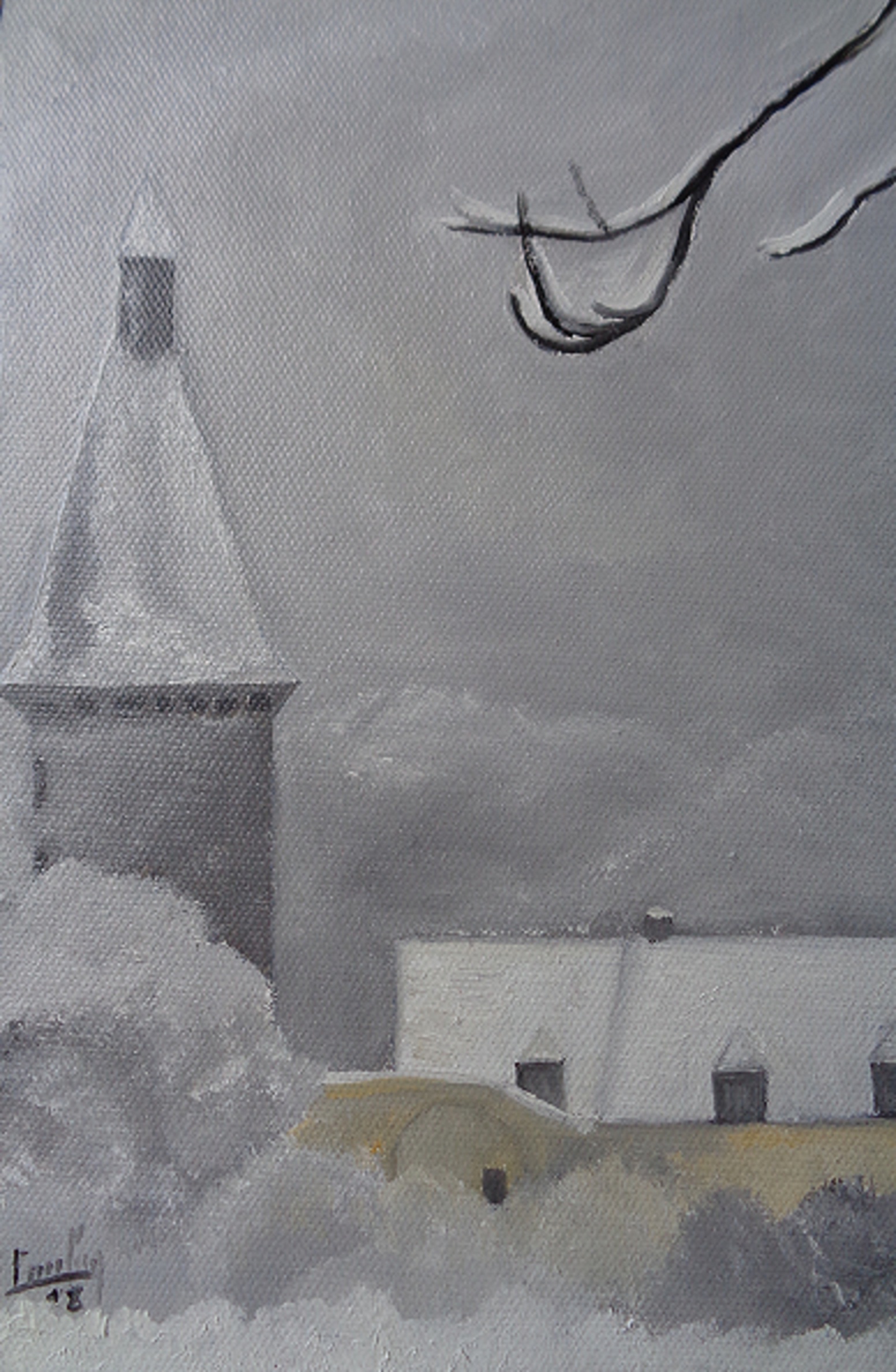 Croisette dans la neige petite Huile sur toile 24X16 50 