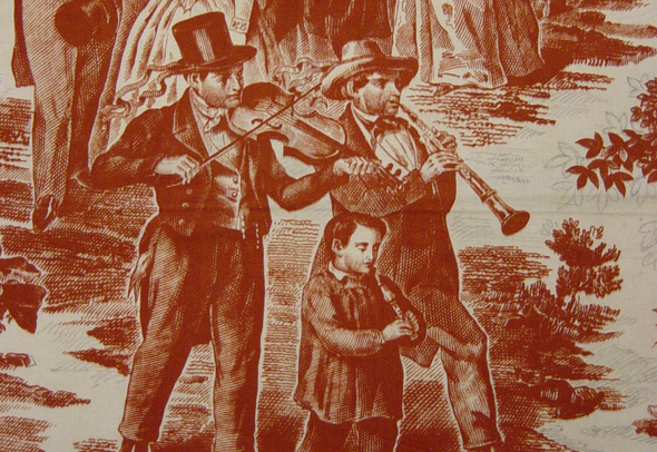 Toile imprimee La noce du soldat Dessinee par Buquet 1856 Musee de Martainville