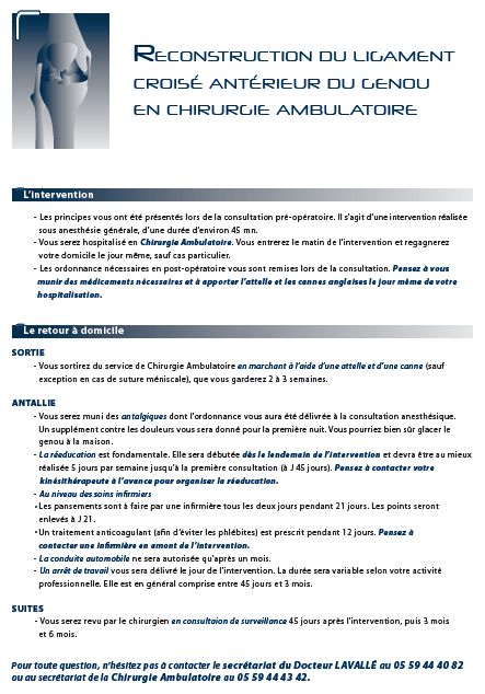 Fiche explicative ligament genou