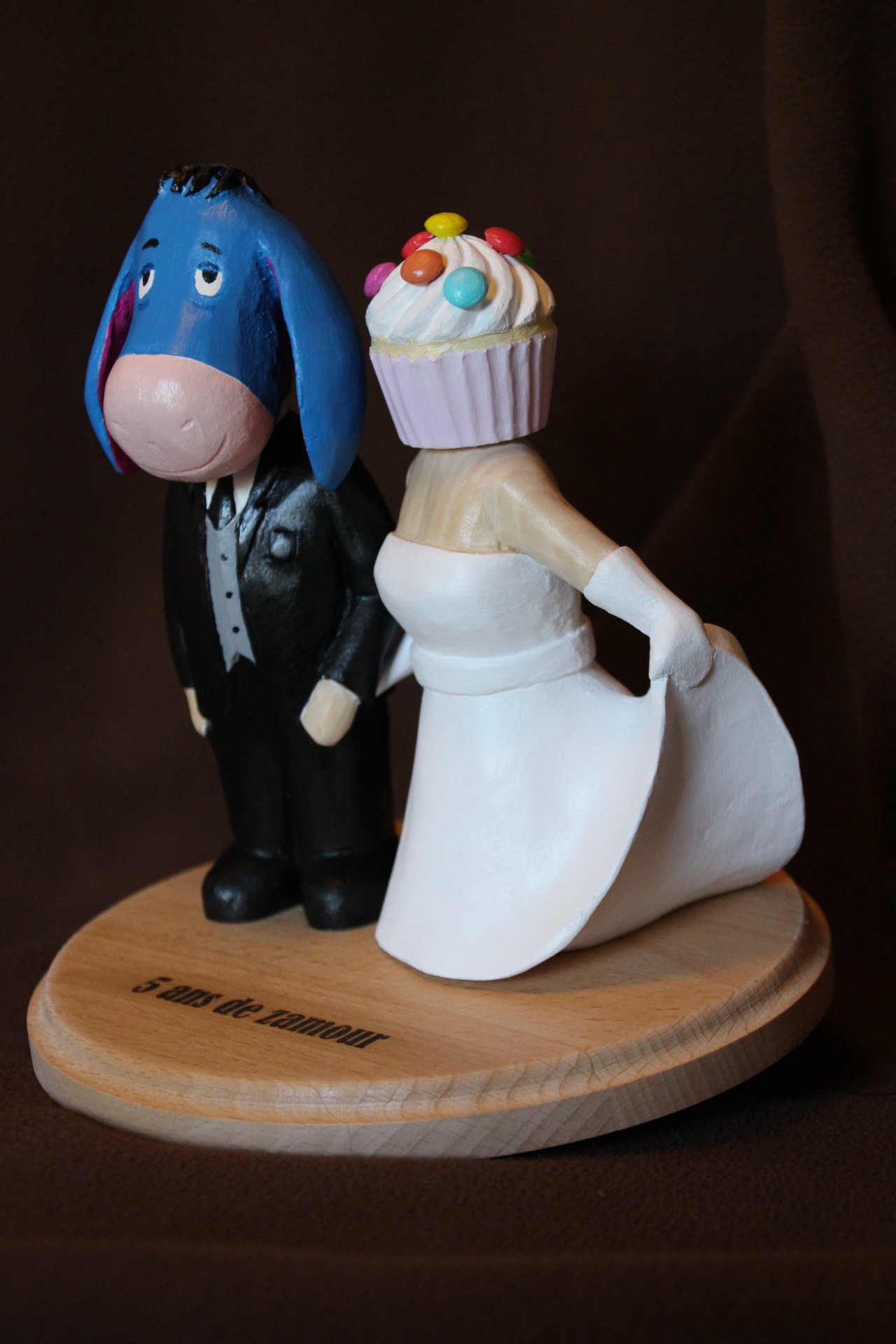 Cadeau original noces de bois 5 ans de mariage figurines de pièce montée