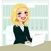Senior businesswoman working with laptop clip art vector k20882594