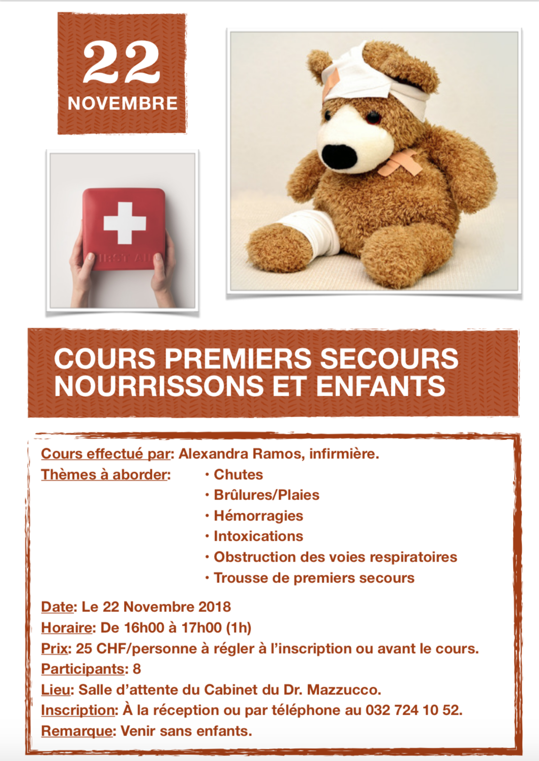 Cours de premiers secours pour enfants et nourrissons