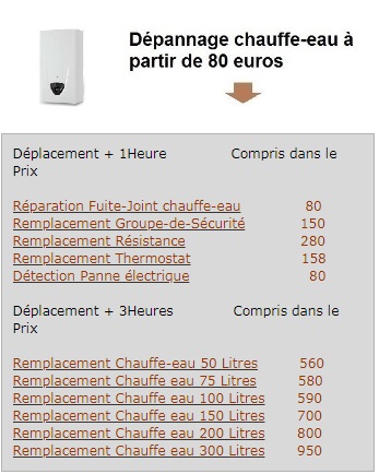 tarifs chauffe eau