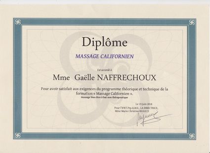 Diplome massage californien