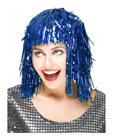 Perruque metallique bleu
