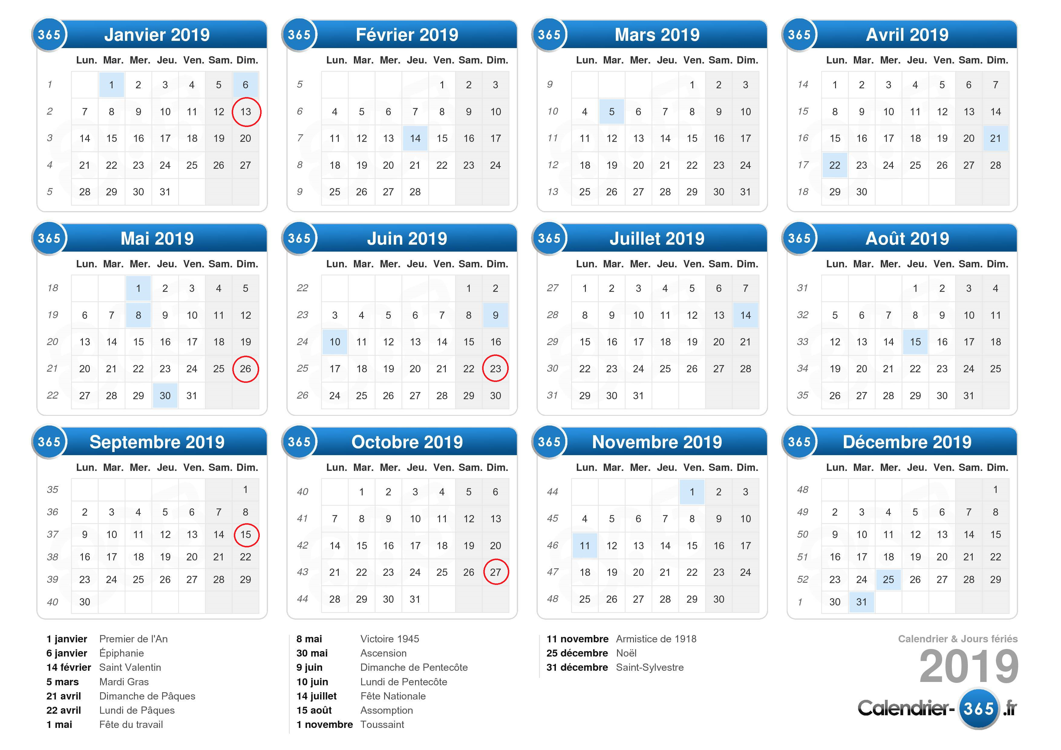 Calendrier 2019 a
