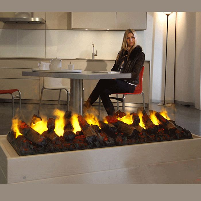 Cassette à vapeur d'eau décoration bûches avec module sonore crépitement du feu  pour création dans un meuble