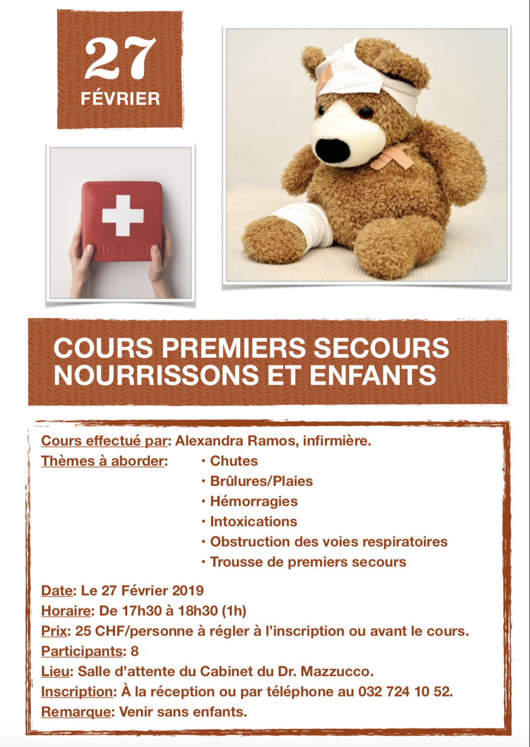Cours de premiers secours pour enfants et nourrissons