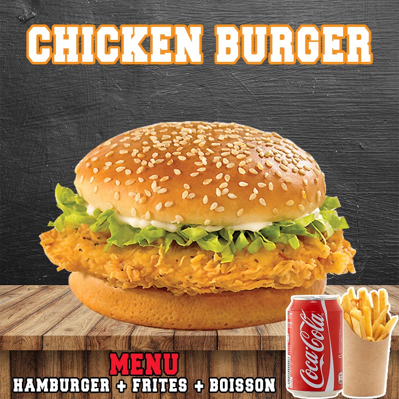 Menu chicken burger a domicile asnier sur seine