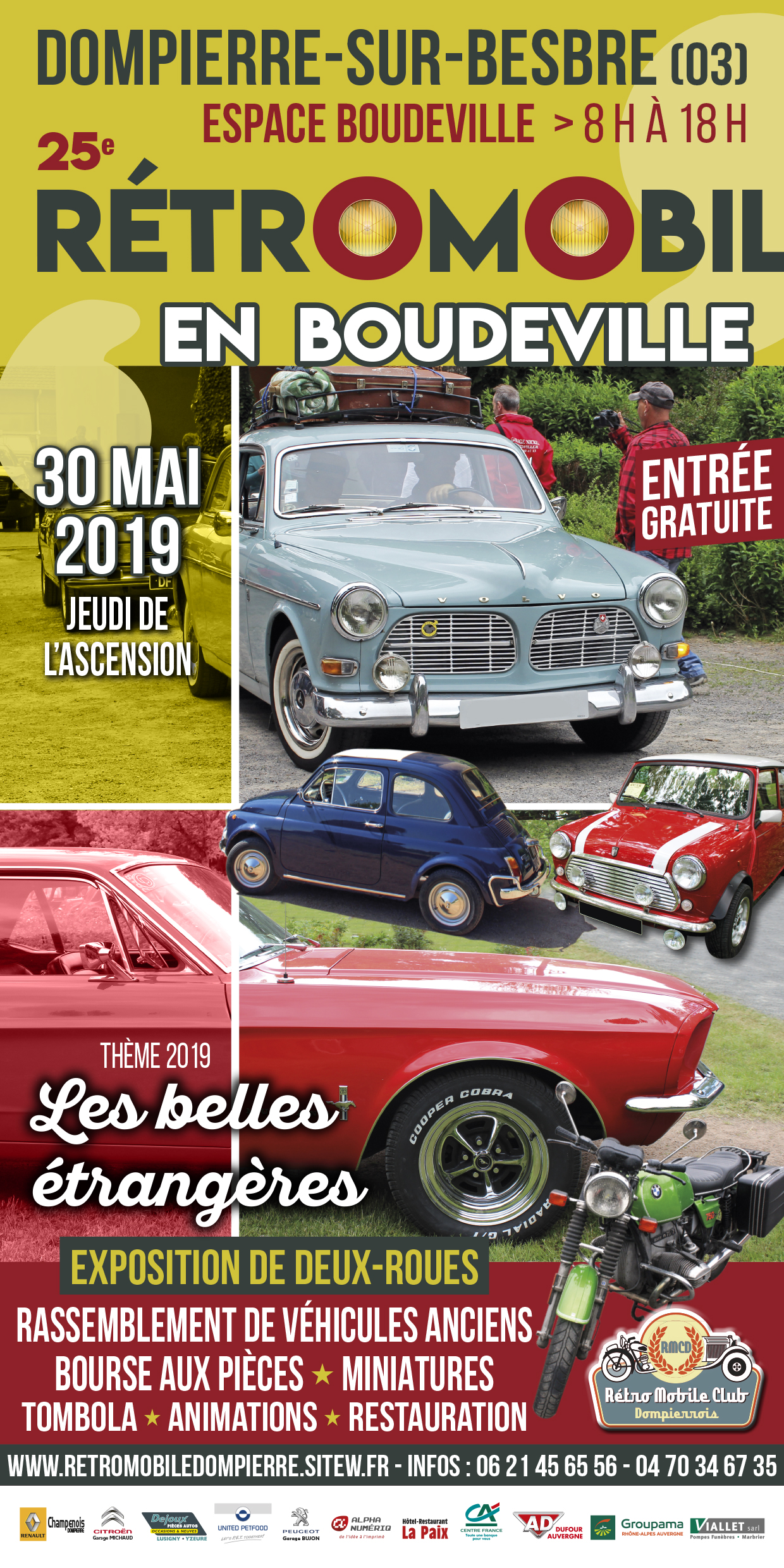 Affiche du 25e RETRO MOBIL’ EN BOUDEVILLE à Dompierre-sur-Besbre, le 30 mai 2019, jeudi de l'Ascension