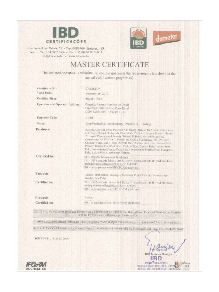 Nutrilite certification brazil