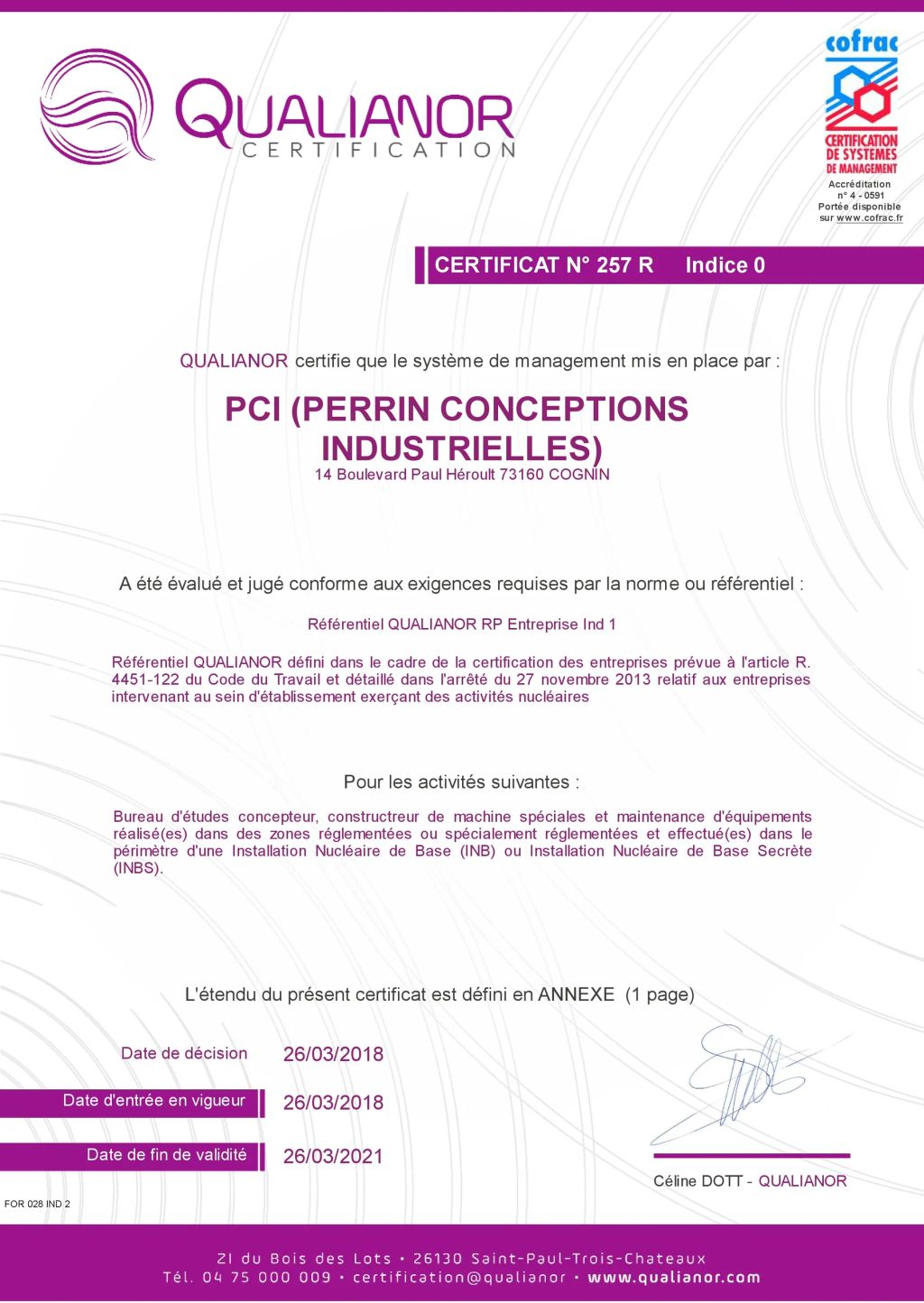 PCI obtient sa cerfification en Radioprotection  QUALIANOR