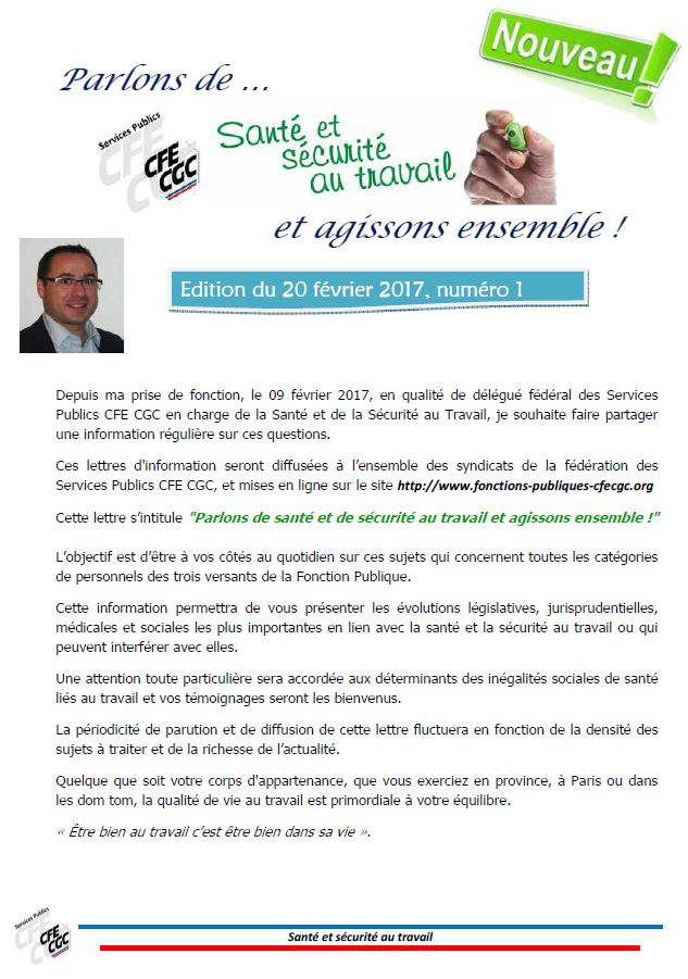 Revue SST des Services Publics CFE CGC – 1ère édition