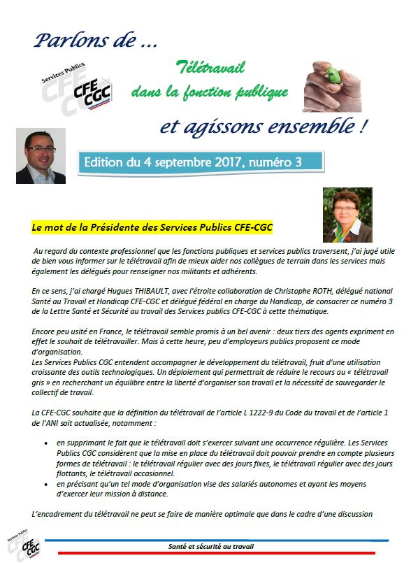 Revue SST des Services Publics CFE CGC – Le Télétravail - 3ème édition