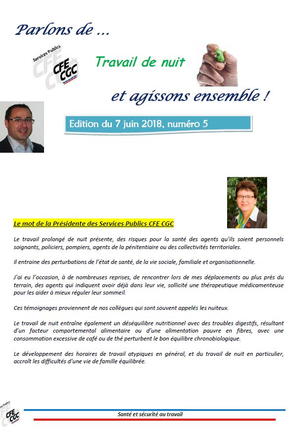 Revue SST des Services Publics CFE CGC – le travail de nuit - 5ème édition