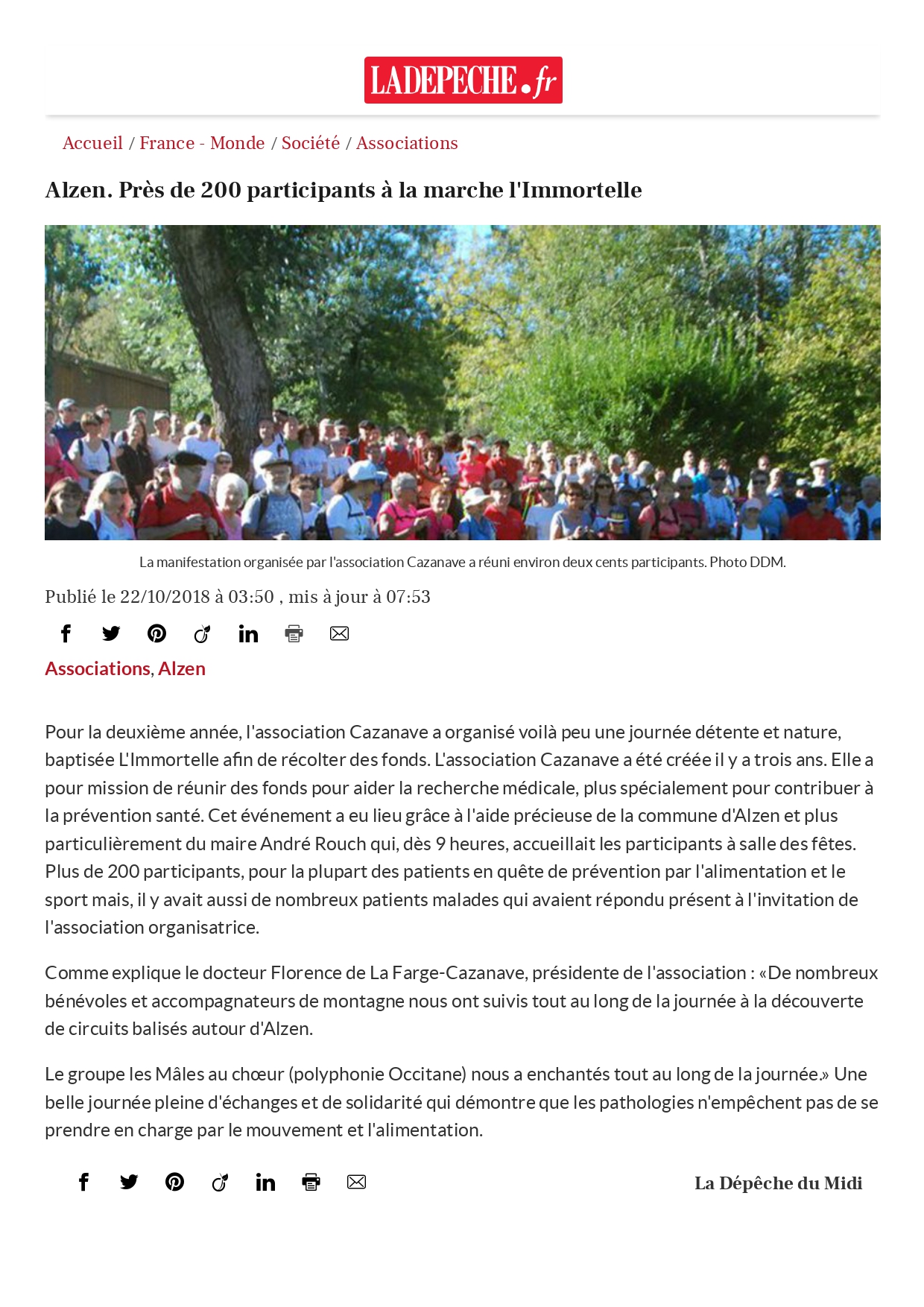 Alzen Pres de 200 participants a la marche l Immortelle ladepeche fr page 0001