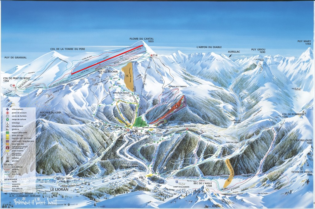 Plan des pistes du plomb du Cantal et de son domaine skiable